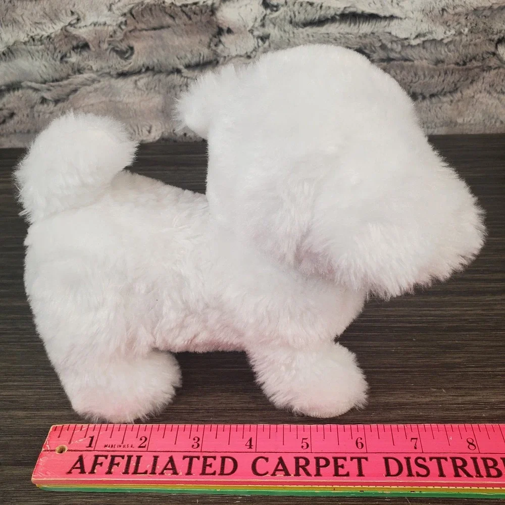 Standing White Puppy Dog Plush Wearing Red‎ Satin Bow 7